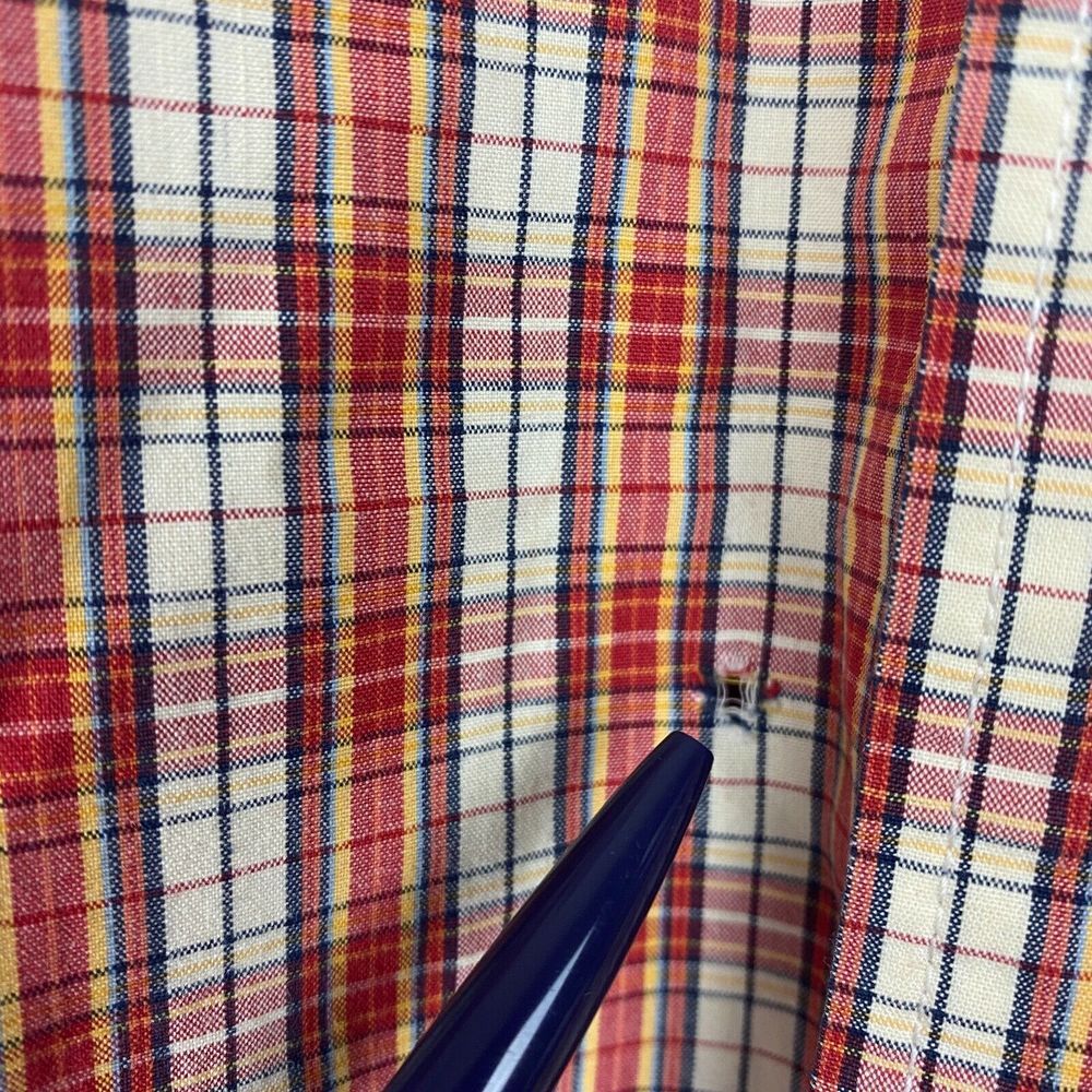 Abercrombie & Fitch Men's Large Muscle Fit Plaid Button Down Shirt Orange *Flaw - Picture 4 of 7